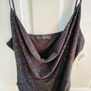 SABORA Dress Womens Large Black Cowl Neck Ruched Bodycon Mini Whimsigoth Grunge